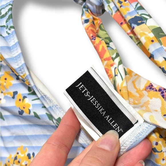 Jets by Jessika Allen Floral Halter Wrap Blue Orange One Piece Swimsuit Size 6 - Picture 5 of 7